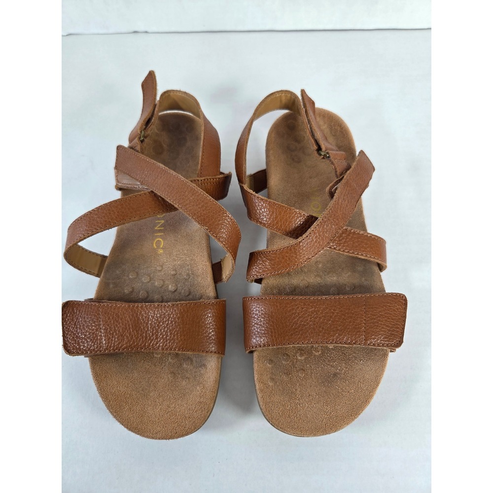 Vionic Raya Tan Brown Leather Orthotic Strappy Sandals Womens 7.5
